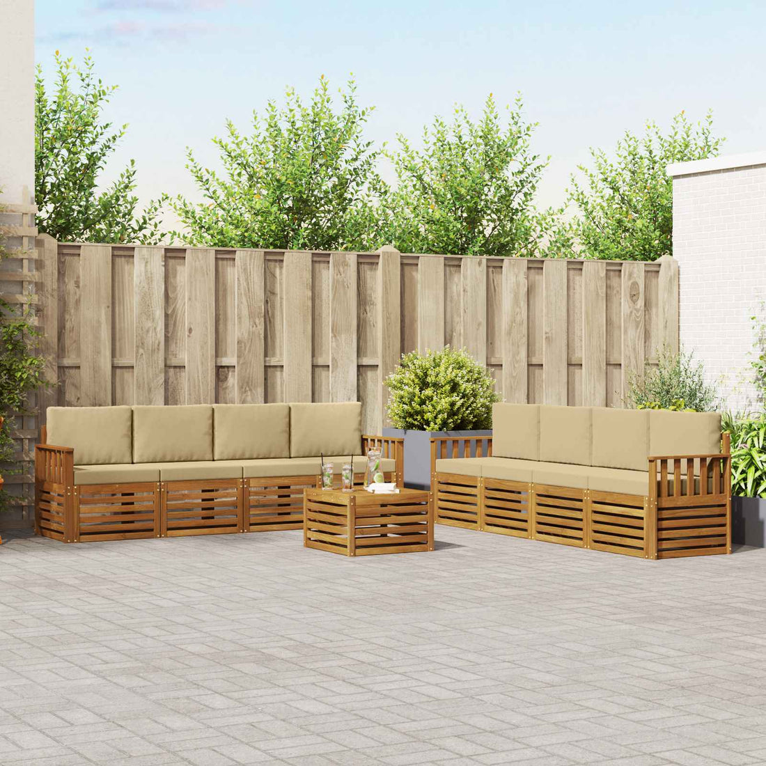 vidaXL Conjunto de sofás de exterior 9 uds. Natural y Beige