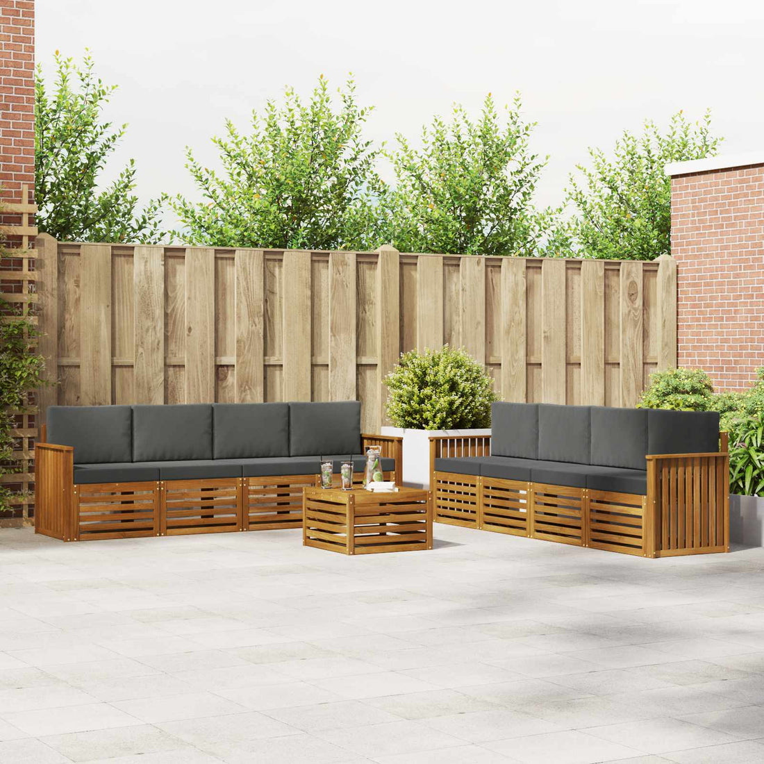 vidaXL Conjunto de sofás de exterior 9 uds. Natural y Antracita