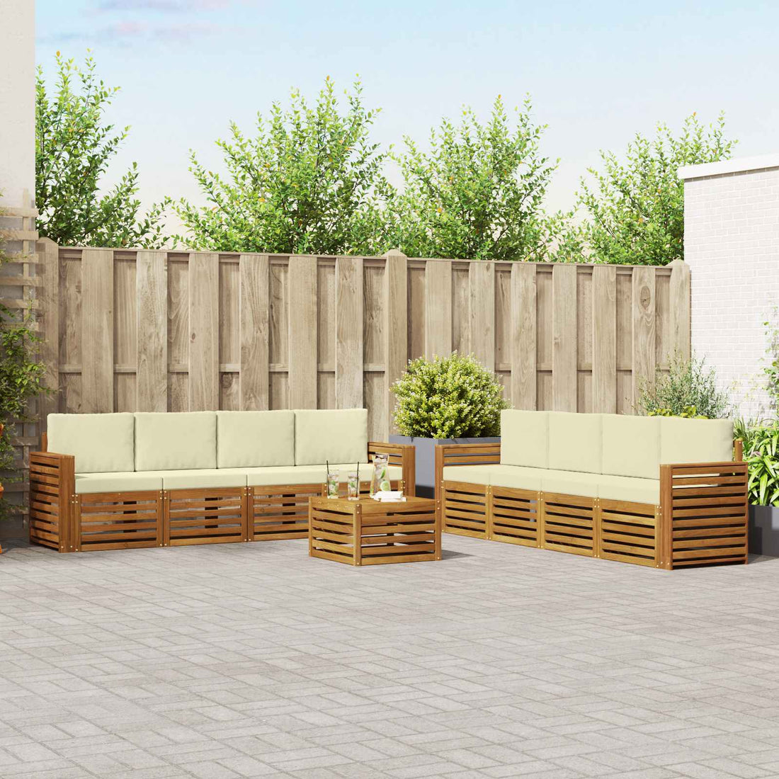 vidaXL Conjunto de sofás de exterior 9 uds. Natural y Crema