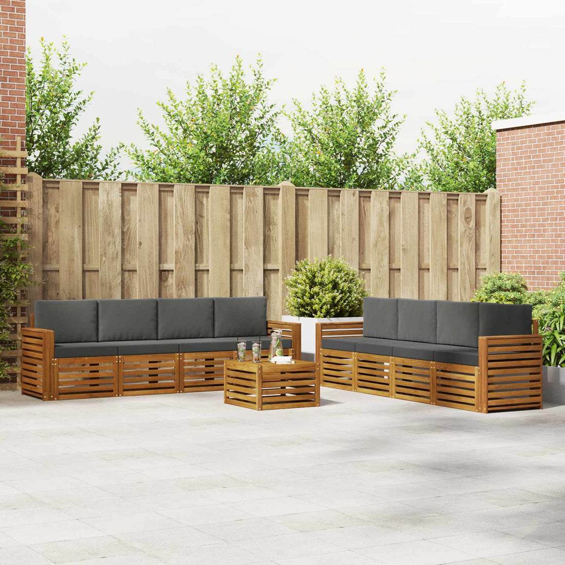 vidaXL Conjunto de sofás de exterior 9 uds. Natural y Antracita