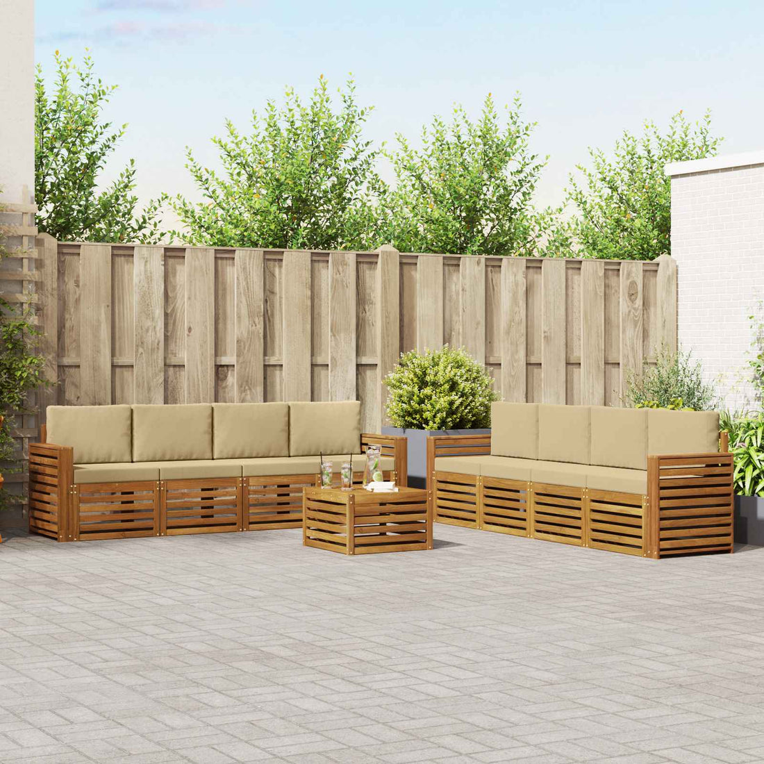 vidaXL Conjunto de sofás de exterior 9 uds. Natural y Beige