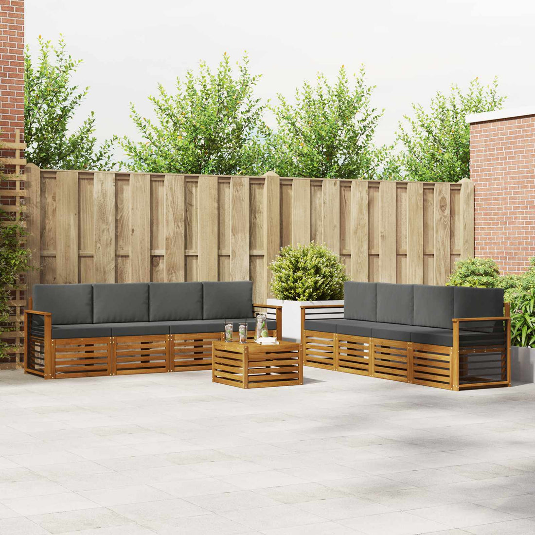 vidaXL Conjunto de sofás de exterior 9 uds. Natural y Antracita