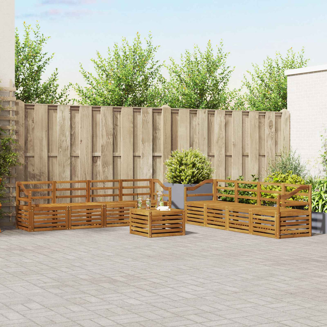 vidaXL Conjunto de sofás de exterior 9 uds. Natural