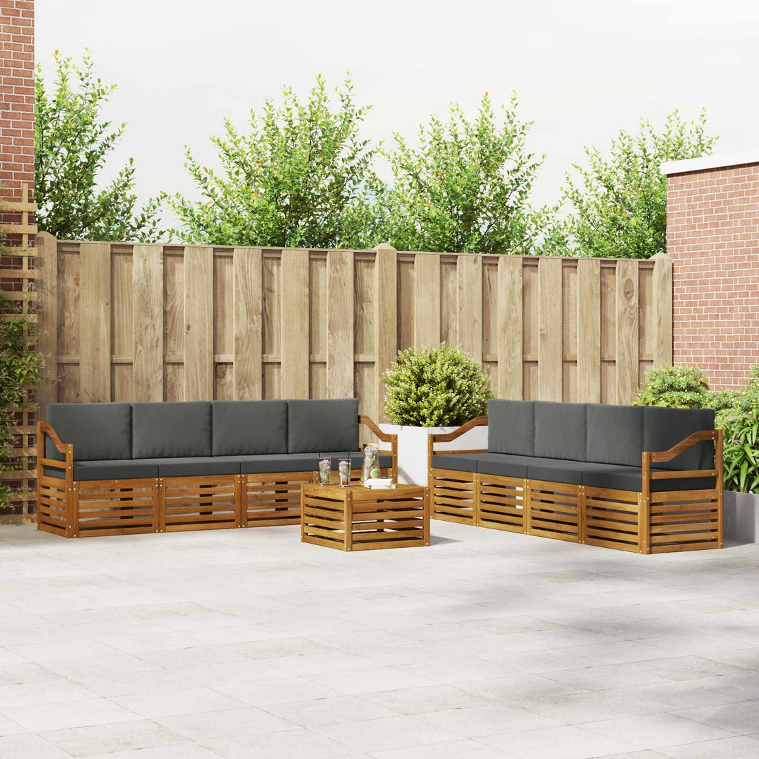 vidaXL Conjunto de sofás de exterior 9 uds. Natural y Antracita