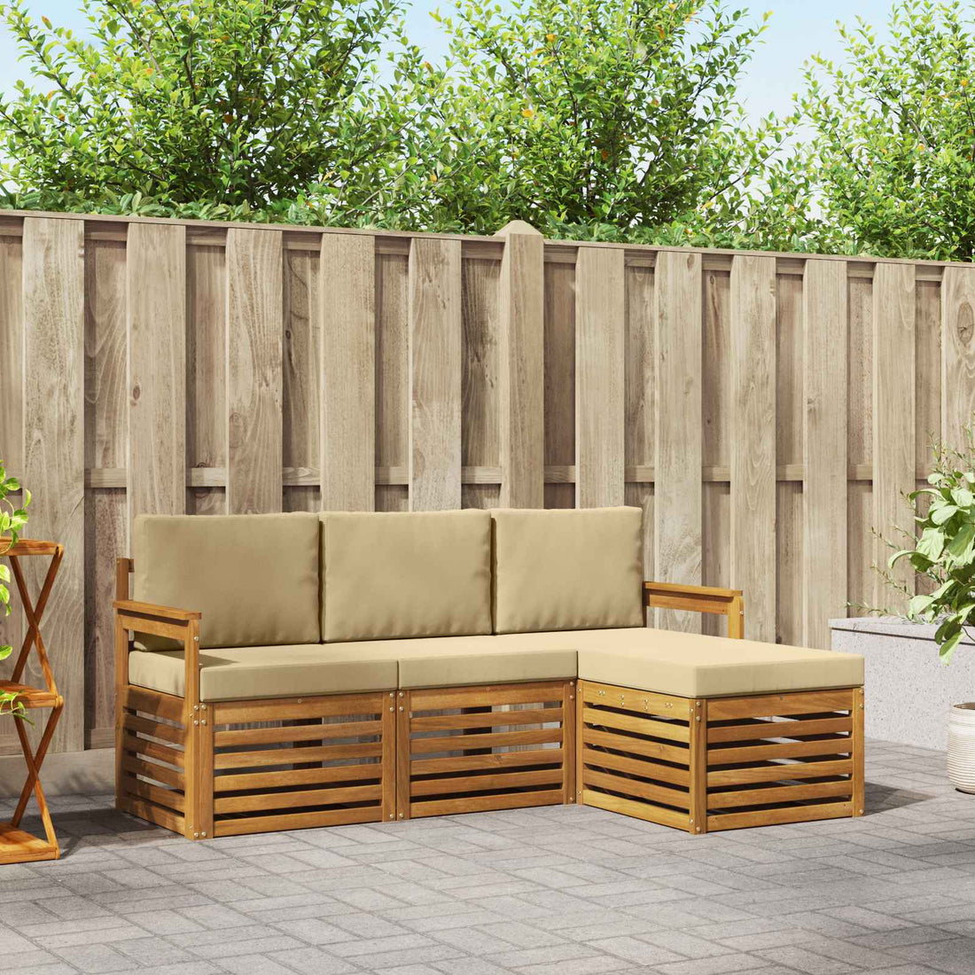 vidaXL Conjunto de sofás de exterior 4 uds. Natural y Beige