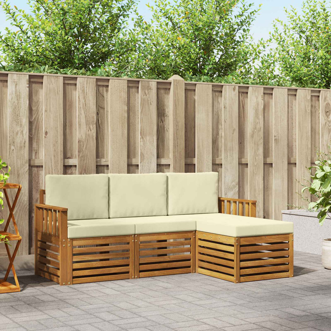 vidaXL Conjunto de sofás de exterior 4 uds. Natural y Crema