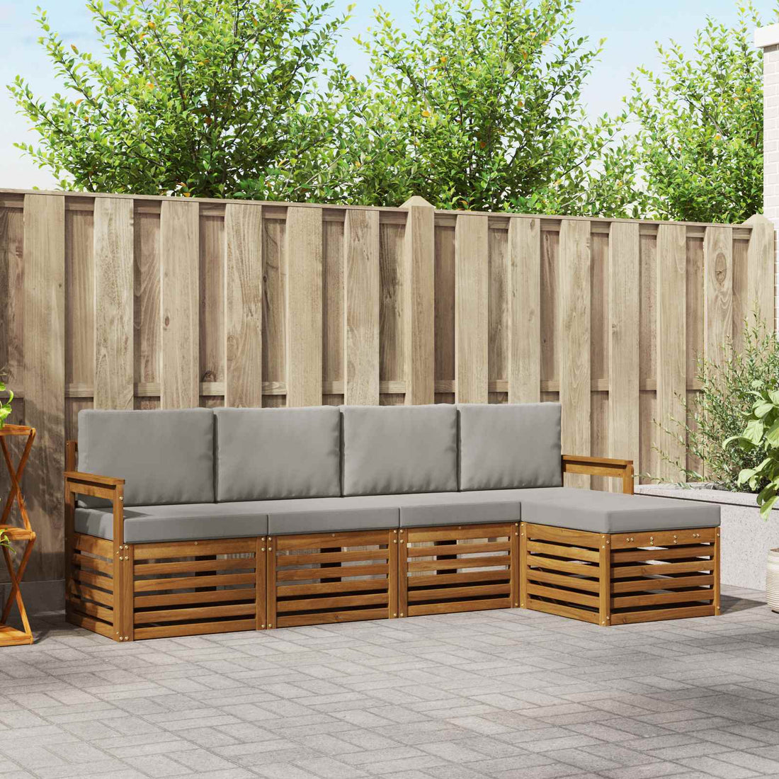 vidaXL Conjunto de sofás de exterior 5 uds. Gris Natural y Claro