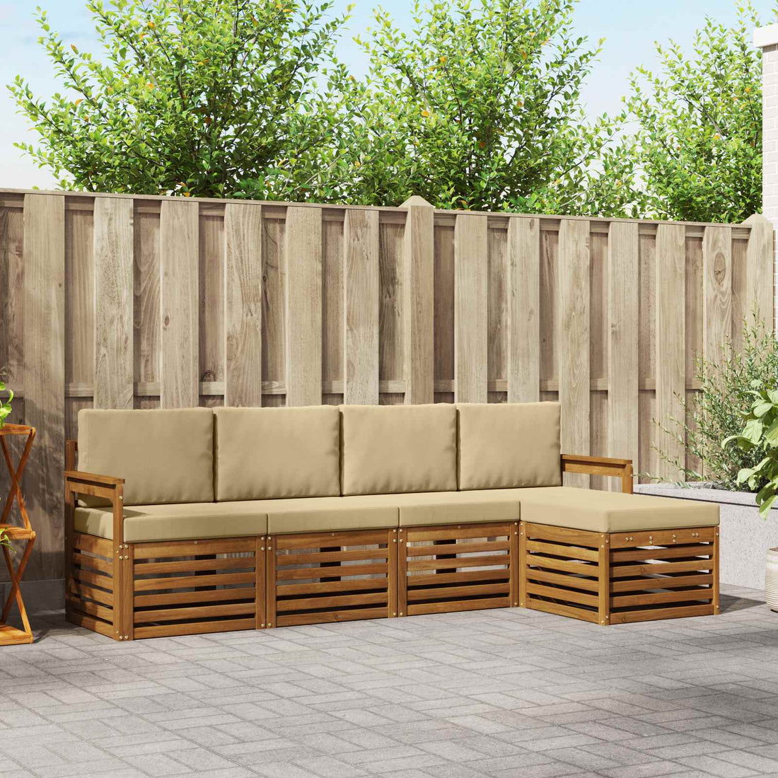 vidaXL Conjunto de sofás de exterior 5 uds. Natural y Beige
