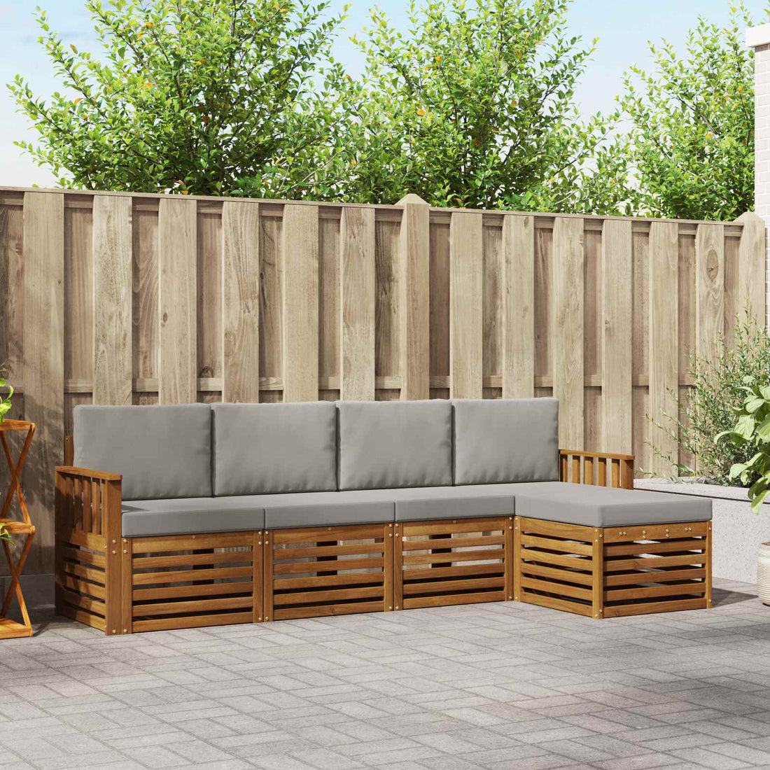 vidaXL Conjunto de sofás de exterior 5 uds. Gris Natural y Claro