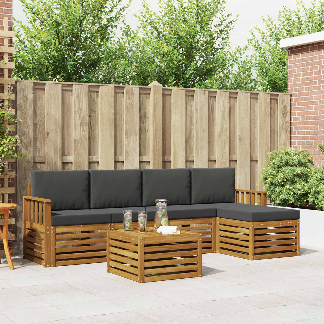 vidaXL Conjunto de sofás de exterior 6 uds. Natural y Antracita