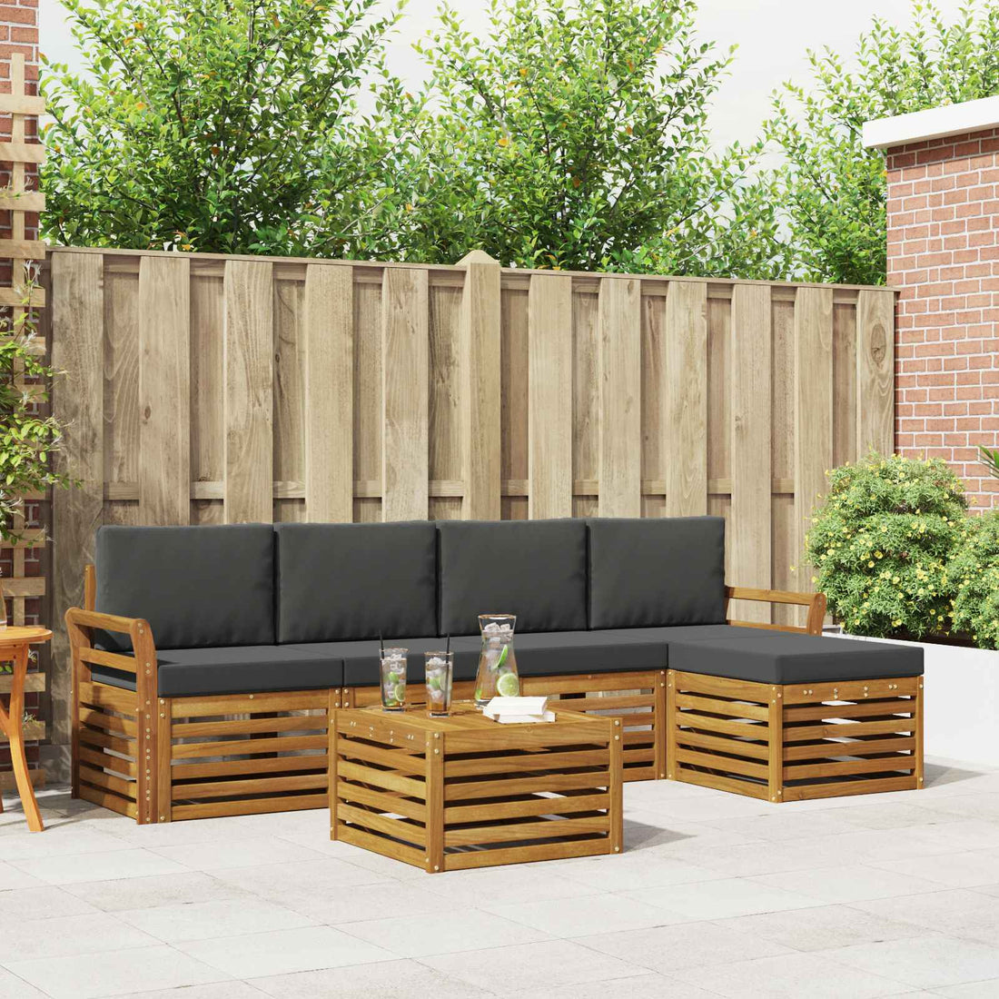 vidaXL Conjunto de sofás de exterior 6 uds. Natural y Antracita