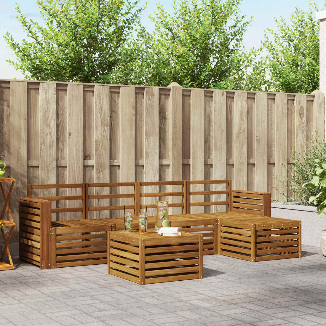 vidaXL Conjunto de sofás de exterior 6 uds. Natural