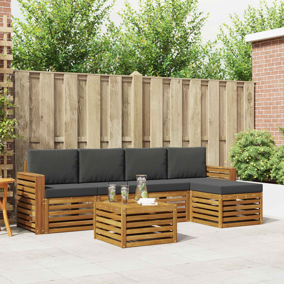 vidaXL Conjunto de sofás de exterior 6 uds. Natural y Antracita
