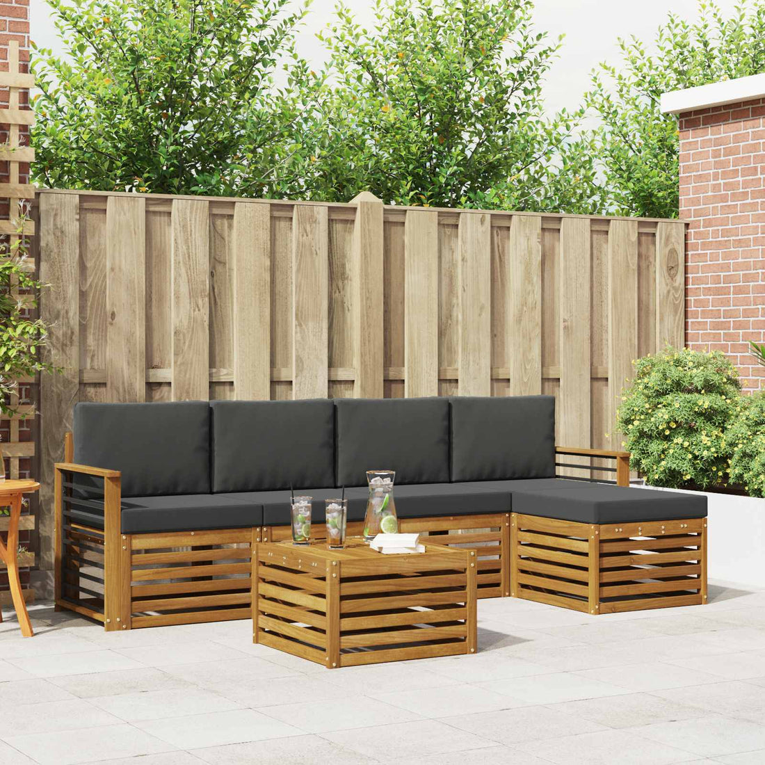 vidaXL Conjunto de sofás de exterior 6 uds. Natural y Antracita