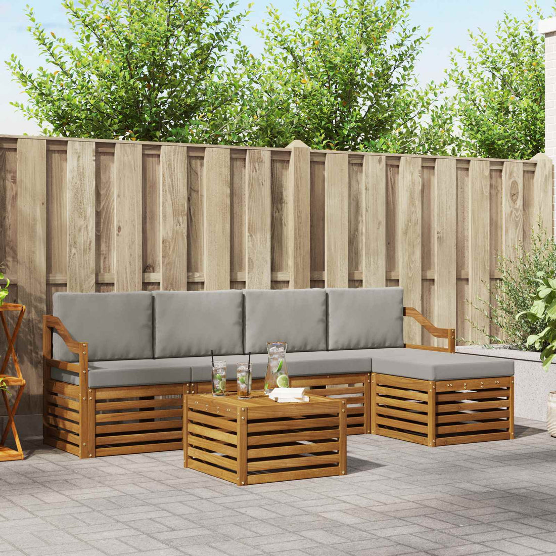 vidaXL Conjunto de sofás de exterior 6 uds. Gris Natural y Claro