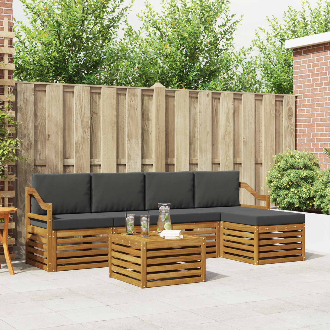 vidaXL Conjunto de sofás de exterior 6 uds. Natural y Antracita
