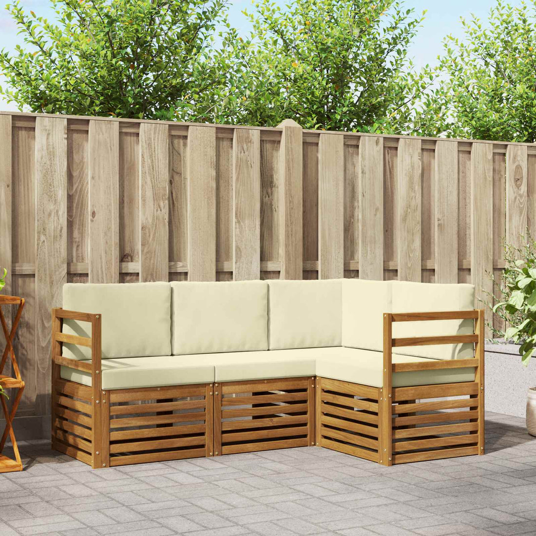 vidaXL Conjunto de sofás de exterior 4 uds. Natural y Crema Poliéster