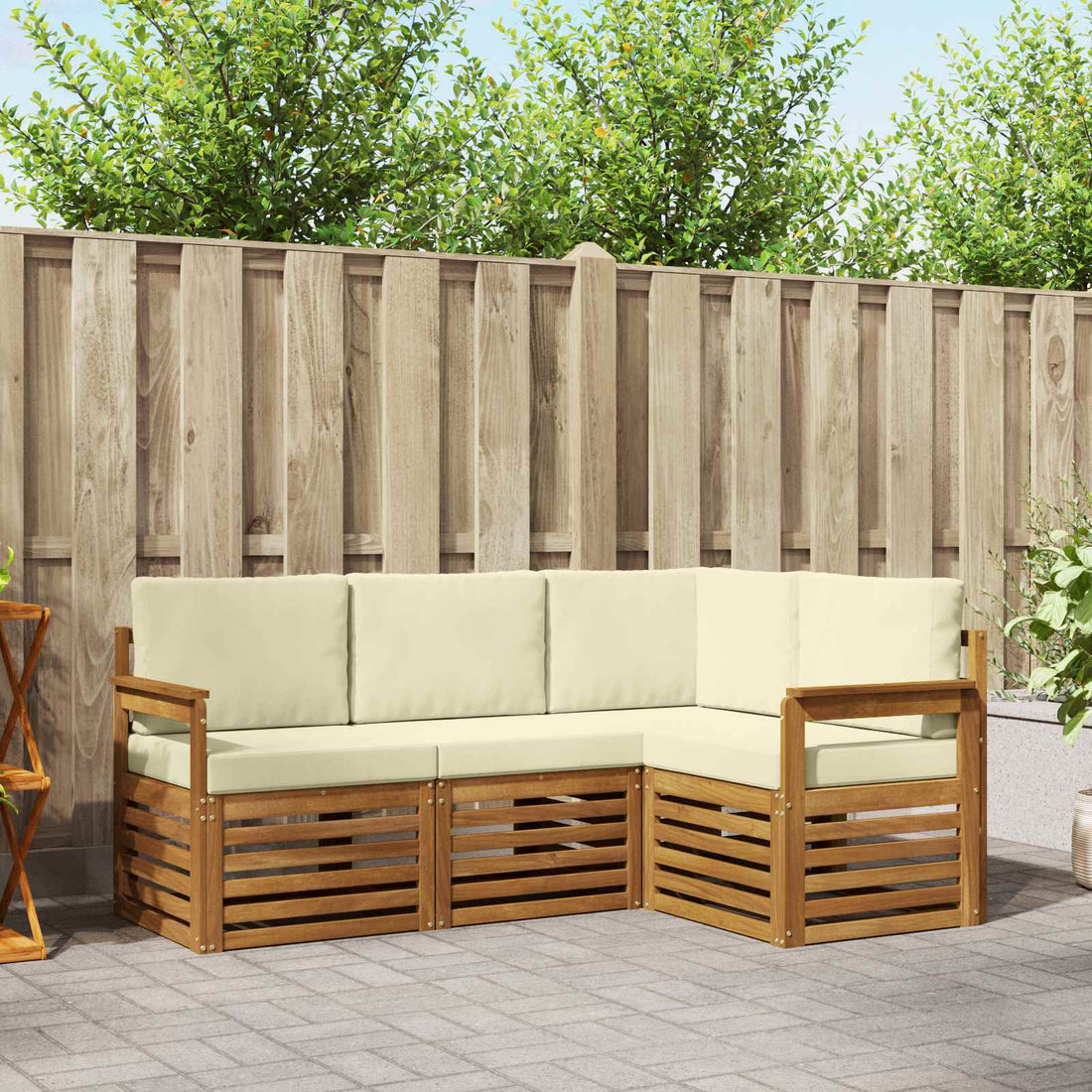 vidaXL Conjunto de sofás de exterior 4 uds. Natural y Crema Poliéster