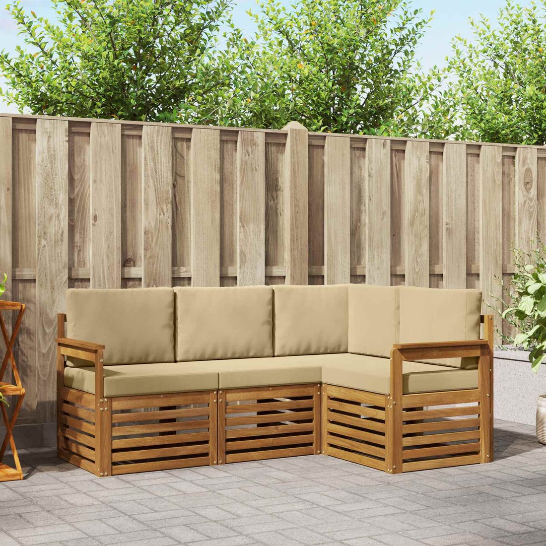 vidaXL Conjunto de sofás de exterior 4 uds. Natural y Beige Poliéster