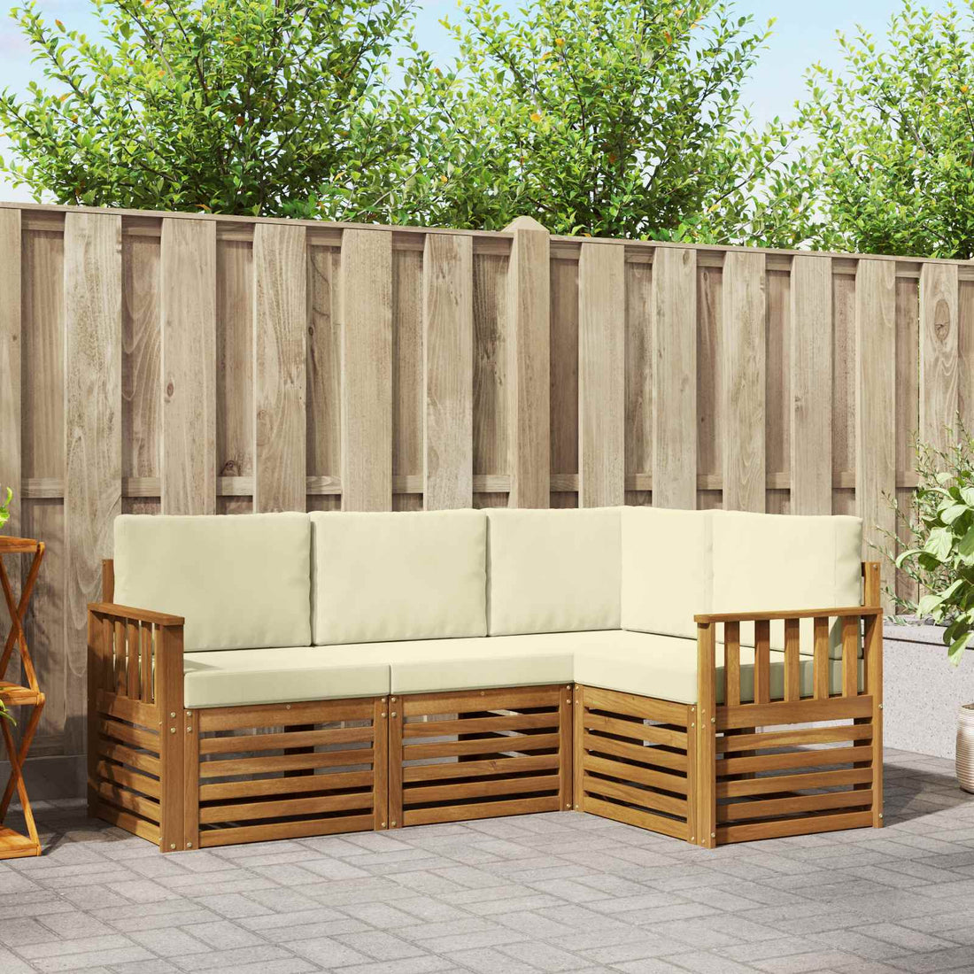 vidaXL Conjunto de sofás de exterior 4 uds. Natural y Crema Poliéster
