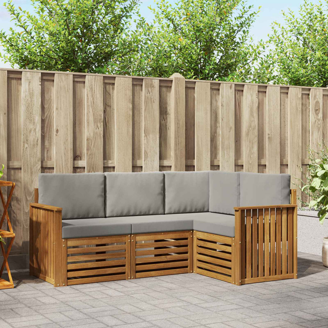 vidaXL Conjunto de sofás de exterior 4 uds. Gris Natural y Claro