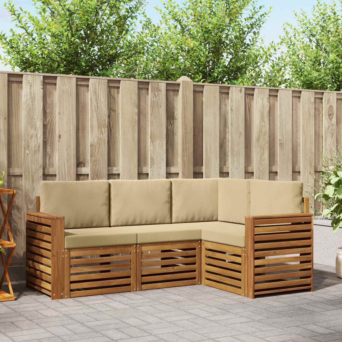 vidaXL Conjunto de sofás de exterior 4 uds. Natural y Beige Poliéster