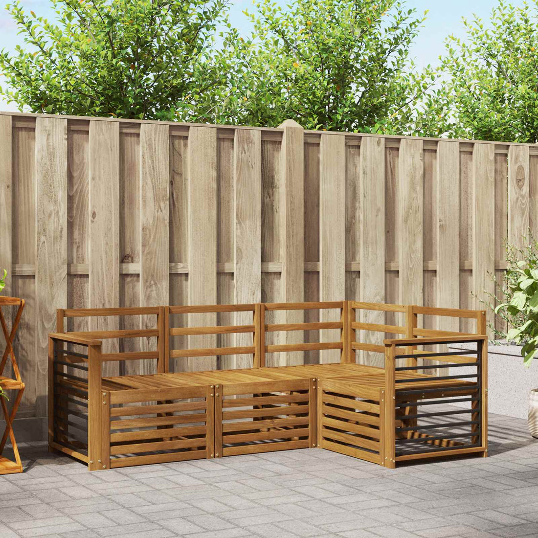vidaXL Conjunto de sofás de exterior 4 uds. Natural Poliéster