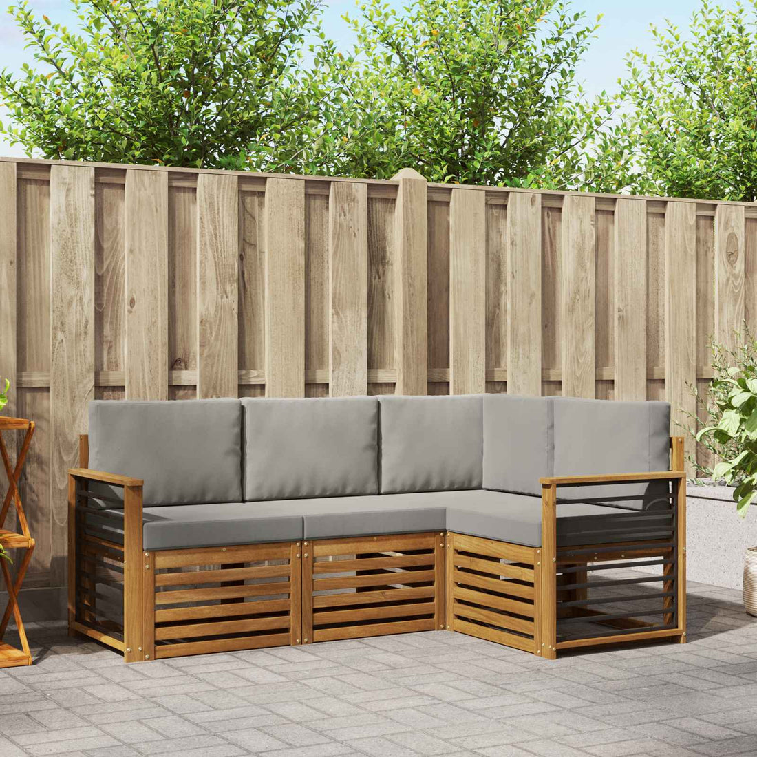 vidaXL Conjunto de sofás de exterior 4 uds. Gris Natural y Claro