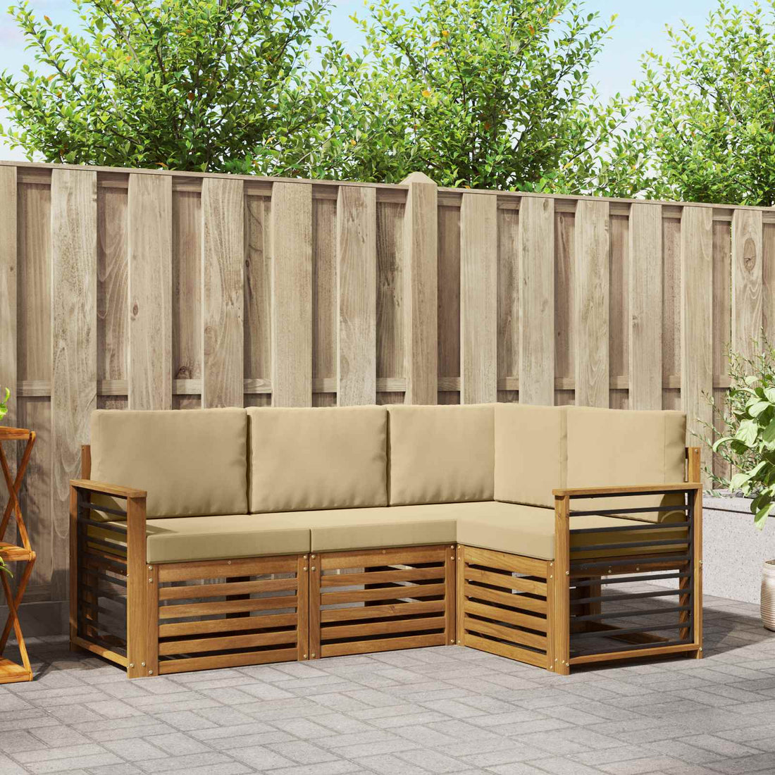 vidaXL Conjunto de sofás de exterior 4 uds. Natural y Beige Poliéster