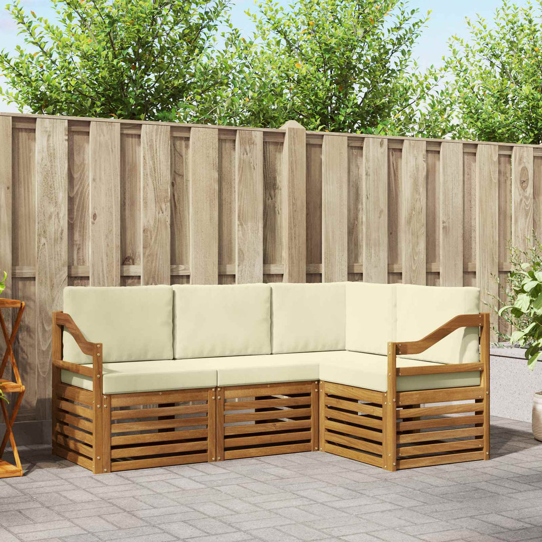 vidaXL Conjunto de sofás de exterior 4 uds. Natural y Crema Poliéster