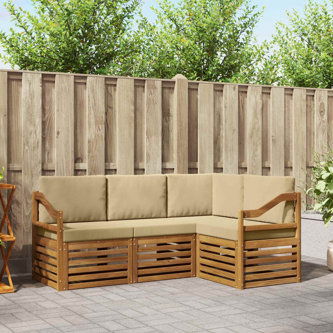 vidaXL Conjunto de sofás de exterior 4 uds. Natural y Beige Poliéster