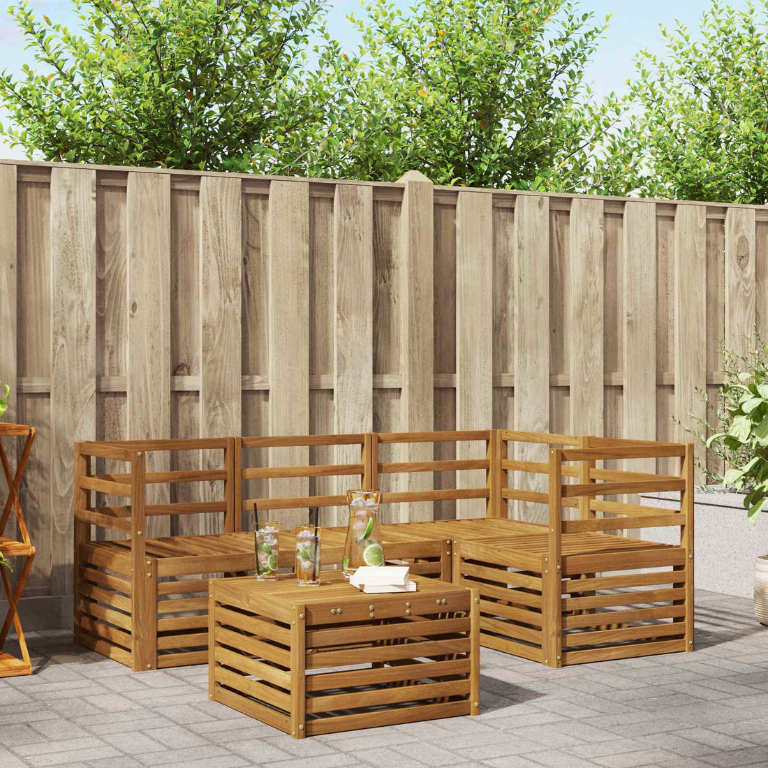 vidaXL Conjunto de sofás de exterior 5 uds. Natural Poliéster