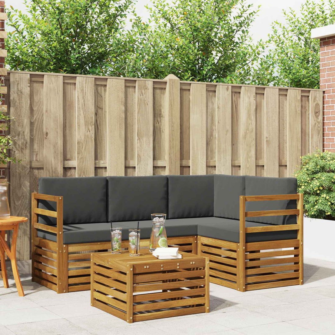 vidaXL Conjunto de sofás de exterior 5 uds. Natural y Antracita