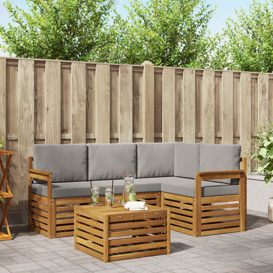 vidaXL Conjunto de sofás de exterior 5 uds. Gris Natural y Claro