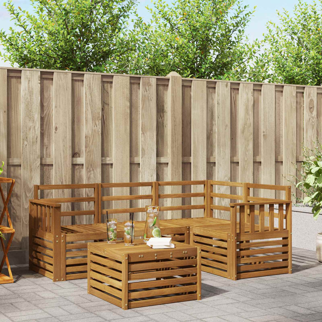 vidaXL Conjunto de sofás de exterior 5 uds. Natural Poliéster