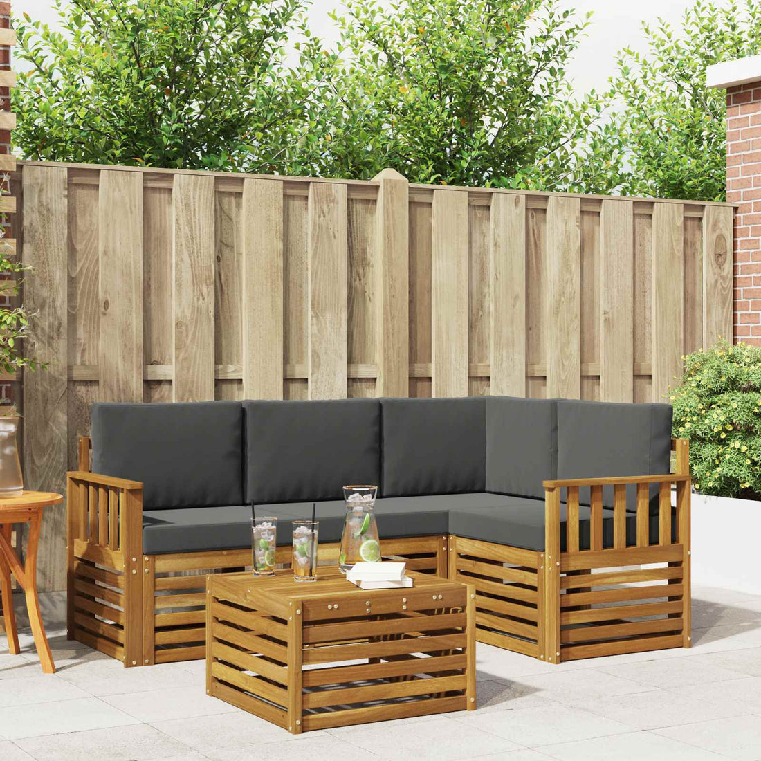 vidaXL Conjunto de sofás de exterior 5 uds. Natural y Antracita
