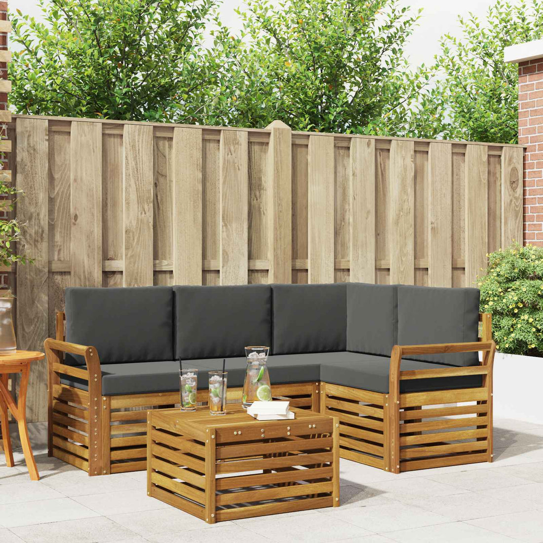 vidaXL Conjunto de sofás de exterior 5 uds. Natural y Antracita