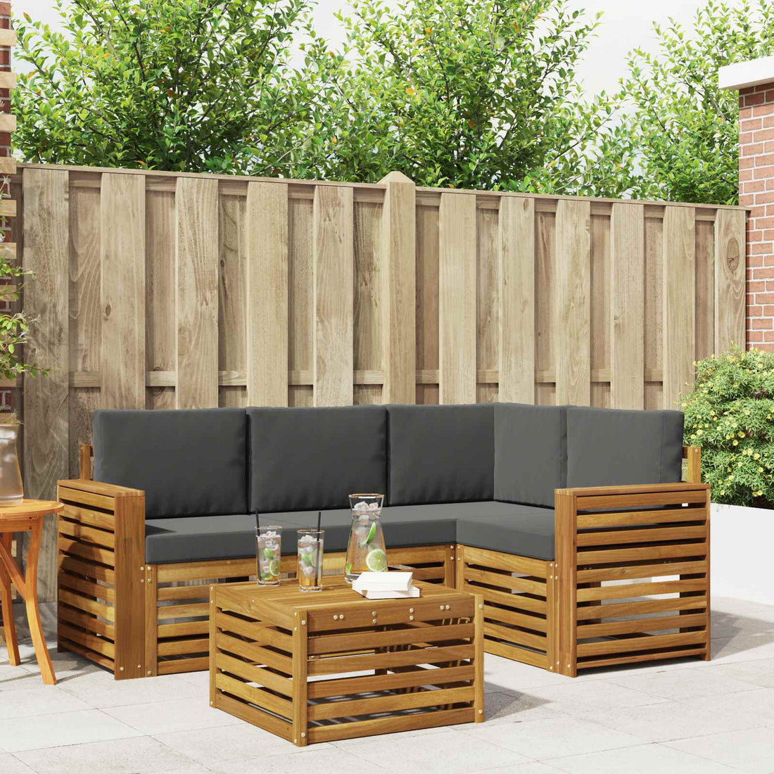 vidaXL Conjunto de sofás de exterior 5 uds. Natural y Antracita