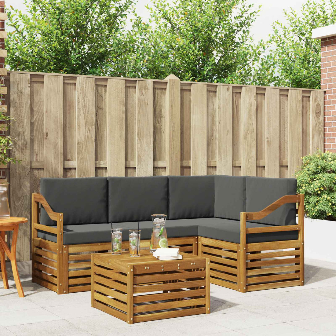 vidaXL Conjunto de sofás de exterior 5 uds. Natural y Antracita