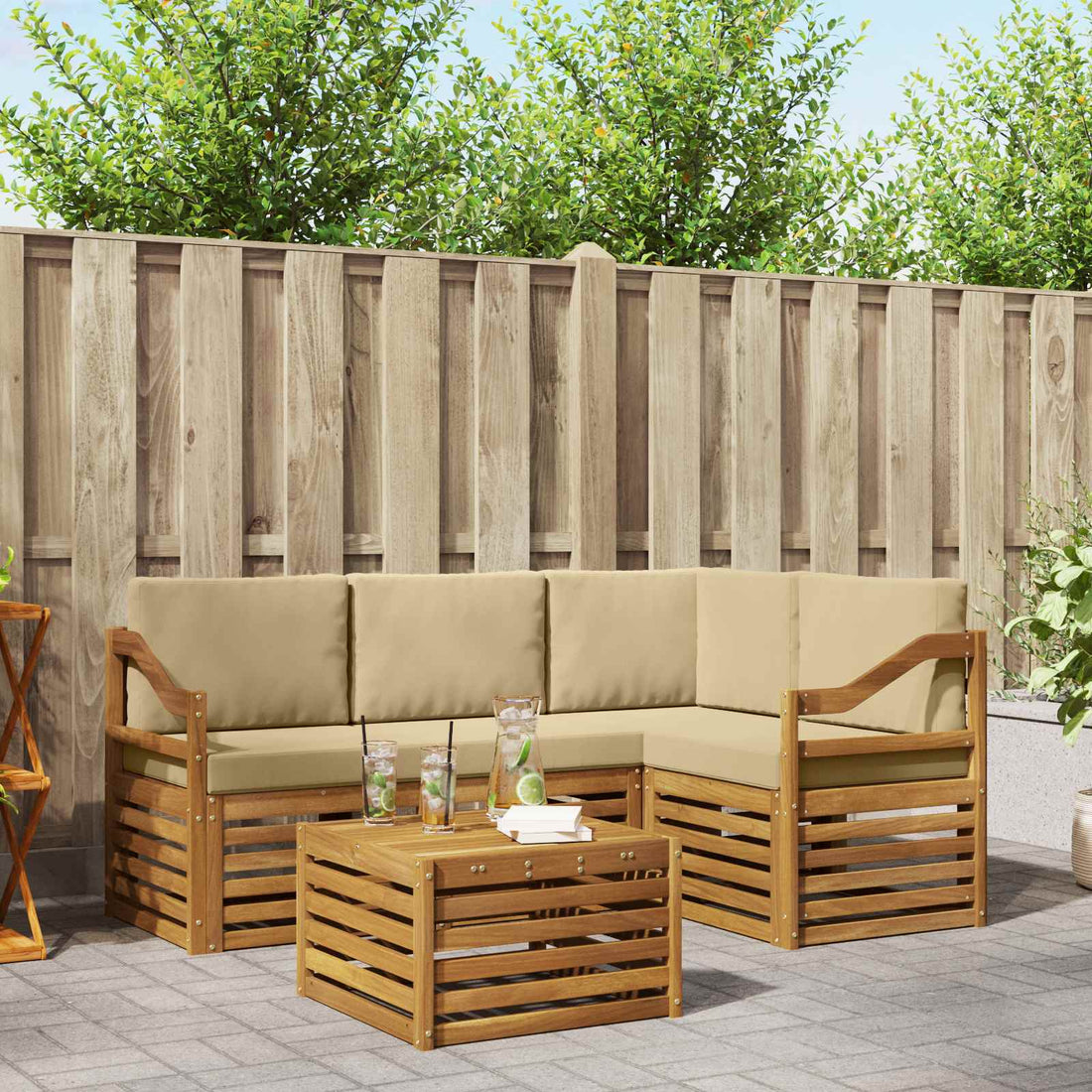 vidaXL Conjunto de sofás de exterior 5 uds. Natural y Beige Poliéster