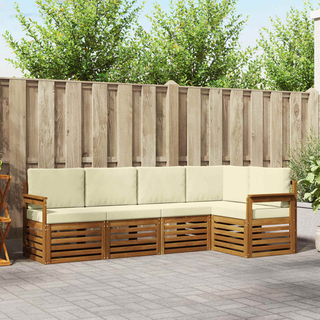 vidaXL Conjunto de sofás de exterior 5 uds. Natural y Crema Poliéster