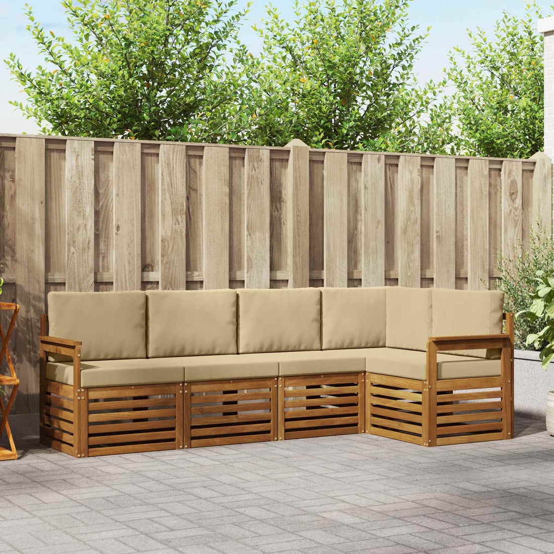 vidaXL Conjunto de sofás de exterior 5 uds. Natural y Beige Poliéster