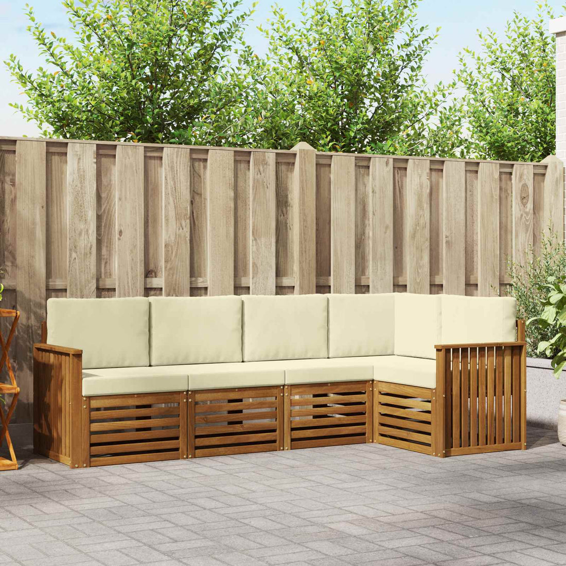 vidaXL Conjunto de sofás de exterior 5 uds. Natural y Crema Poliéster