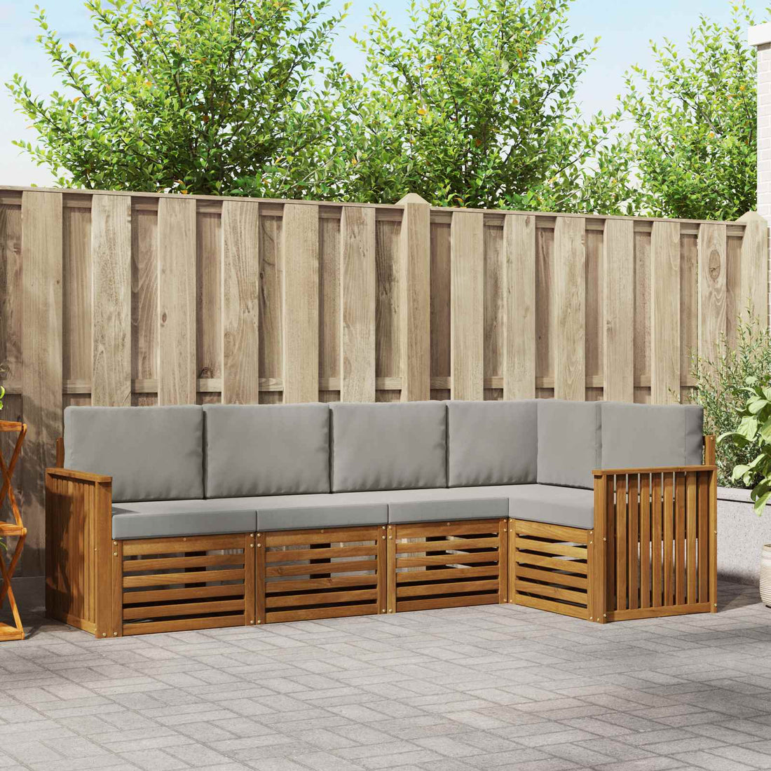 vidaXL Conjunto de sofás de exterior 5 uds. Gris Natural y Claro