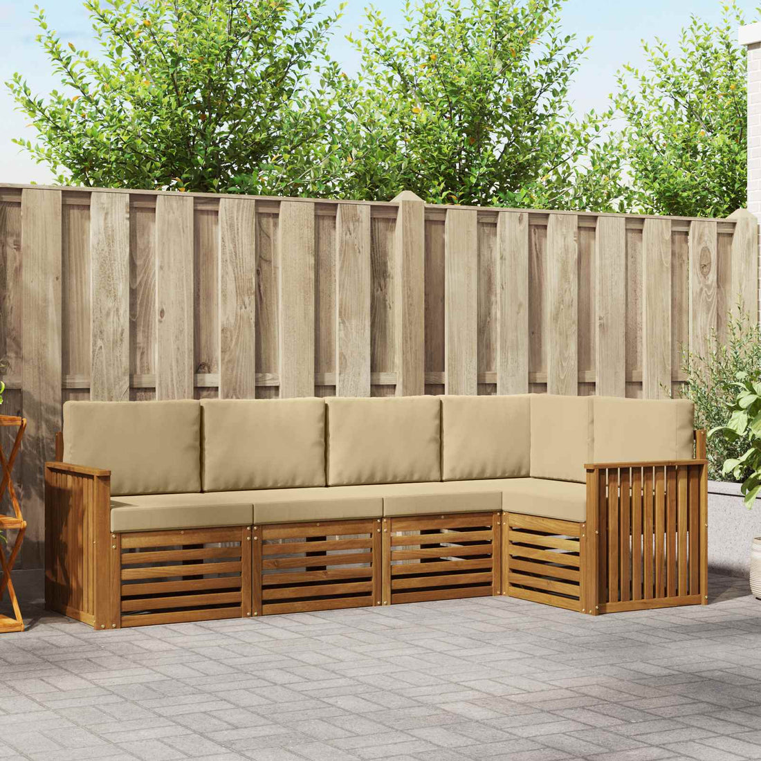 vidaXL Conjunto de sofás de exterior 5 uds. Natural y Beige Poliéster