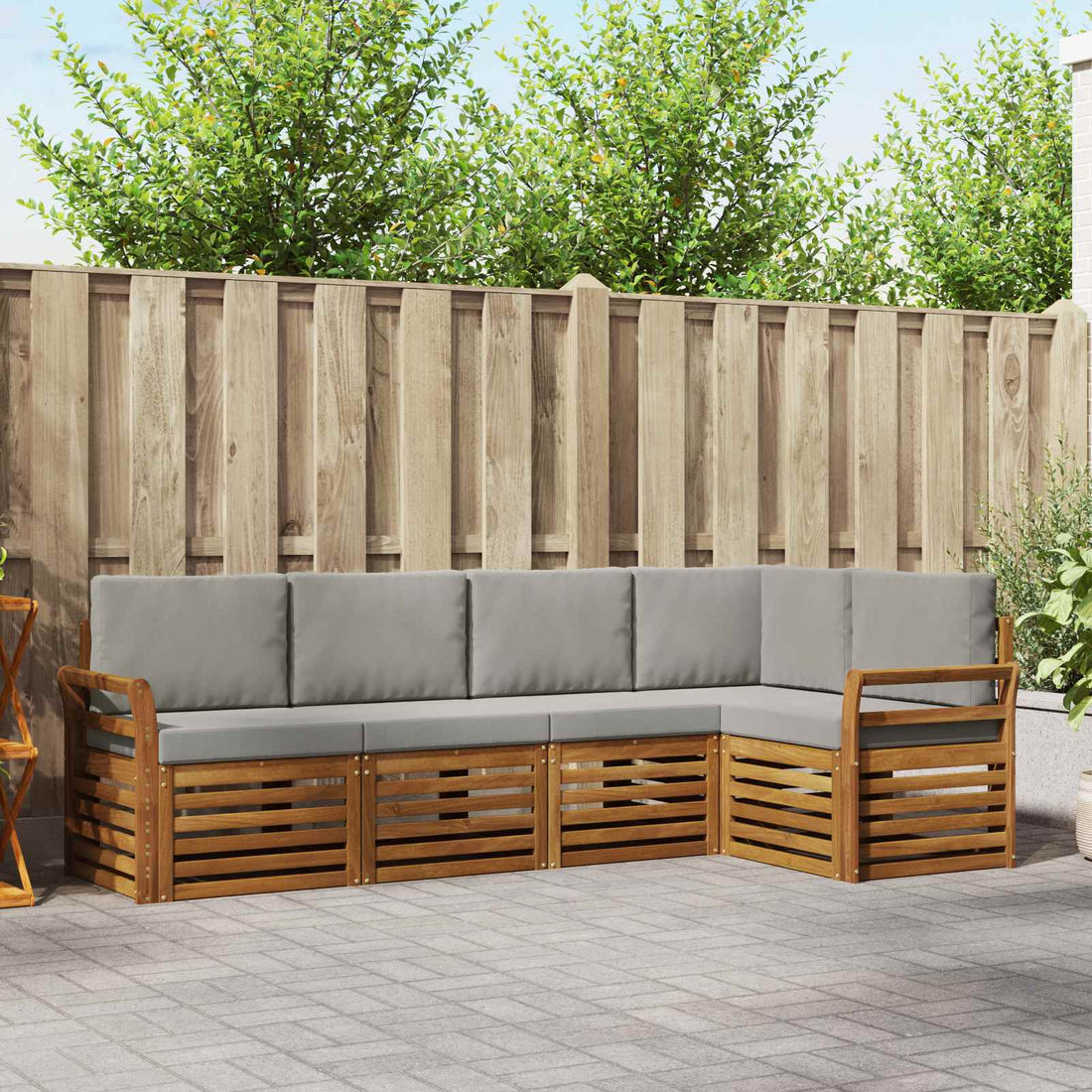 vidaXL Conjunto de sofás de exterior 5 uds. Gris Natural y Claro