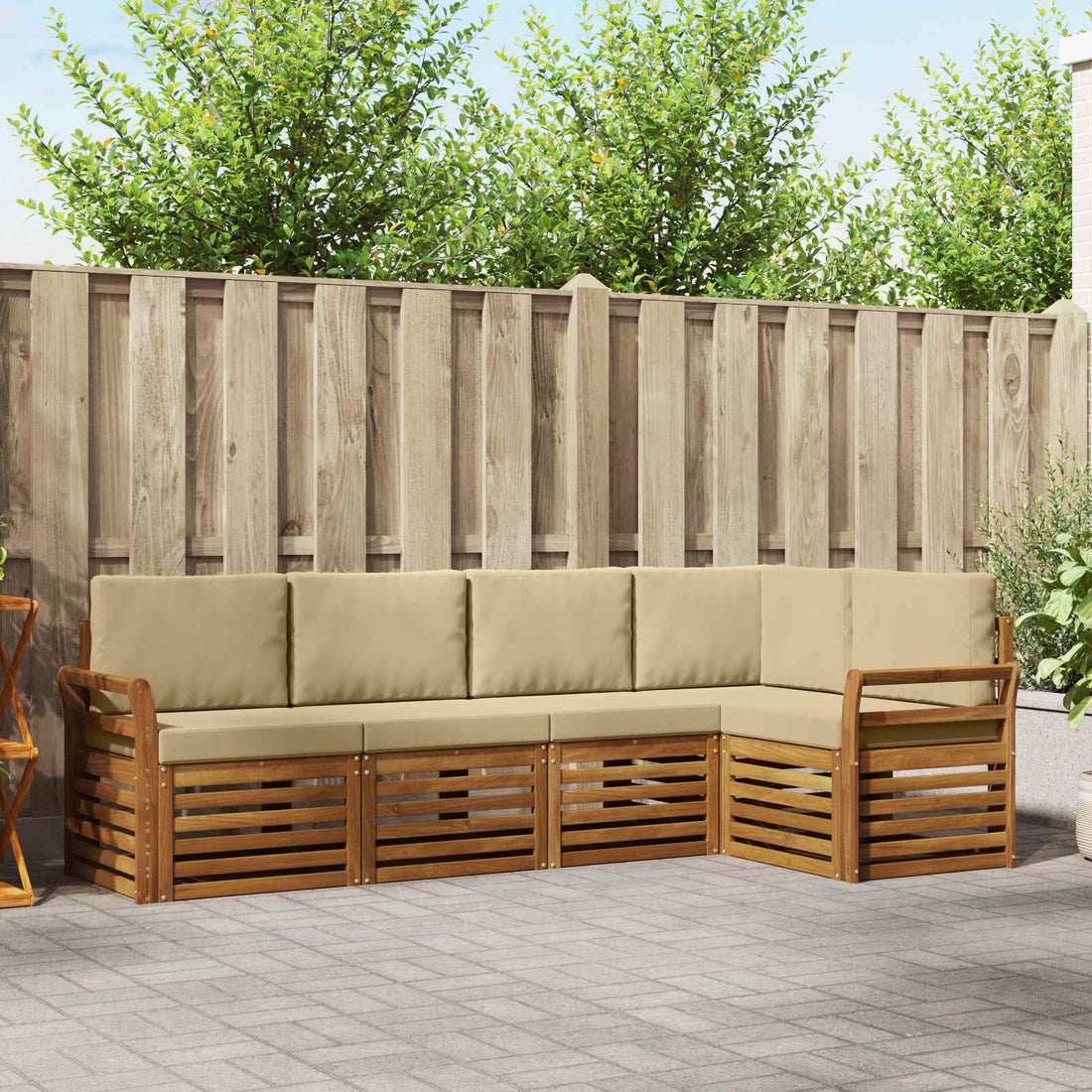 vidaXL Conjunto de sofás de exterior 5 uds. Natural y Beige Poliéster