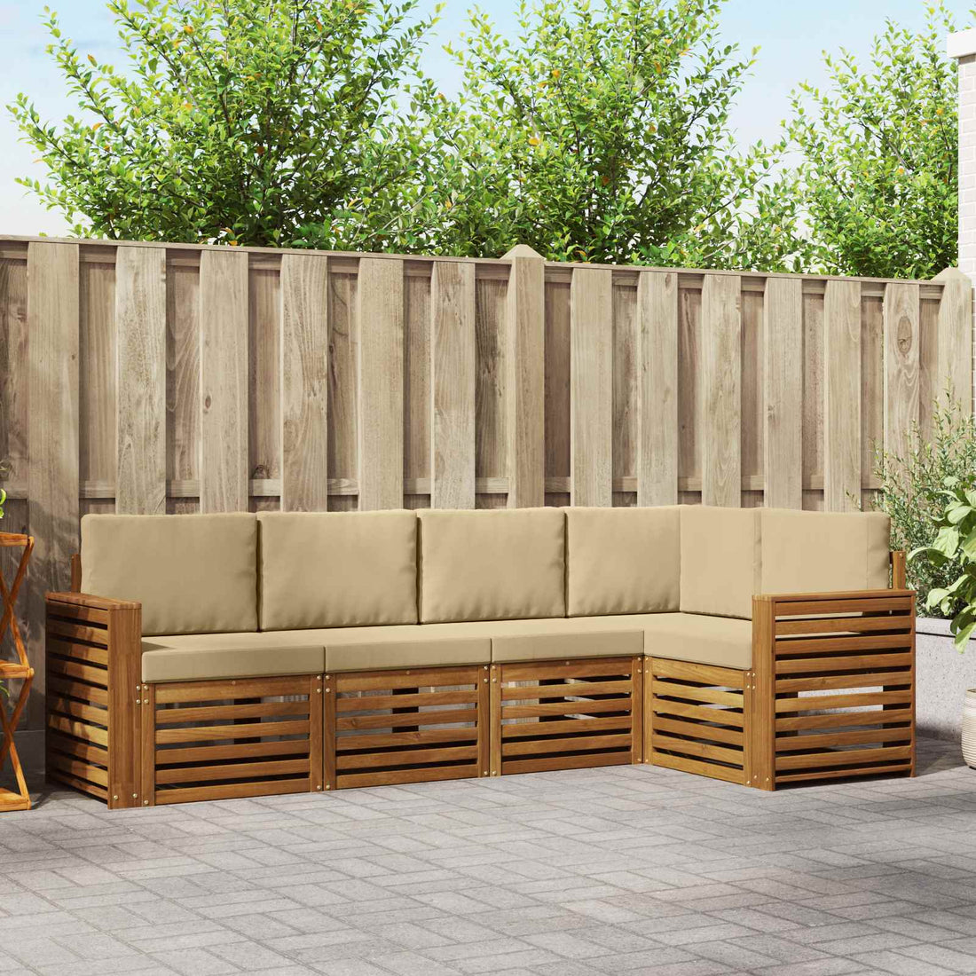 vidaXL Conjunto de sofás de exterior 5 uds. Natural y Beige Poliéster