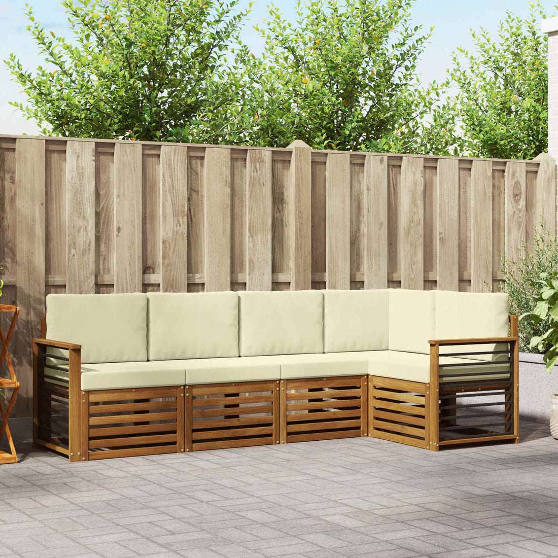 vidaXL Conjunto de sofás de exterior 5 uds. Natural y Crema Poliéster