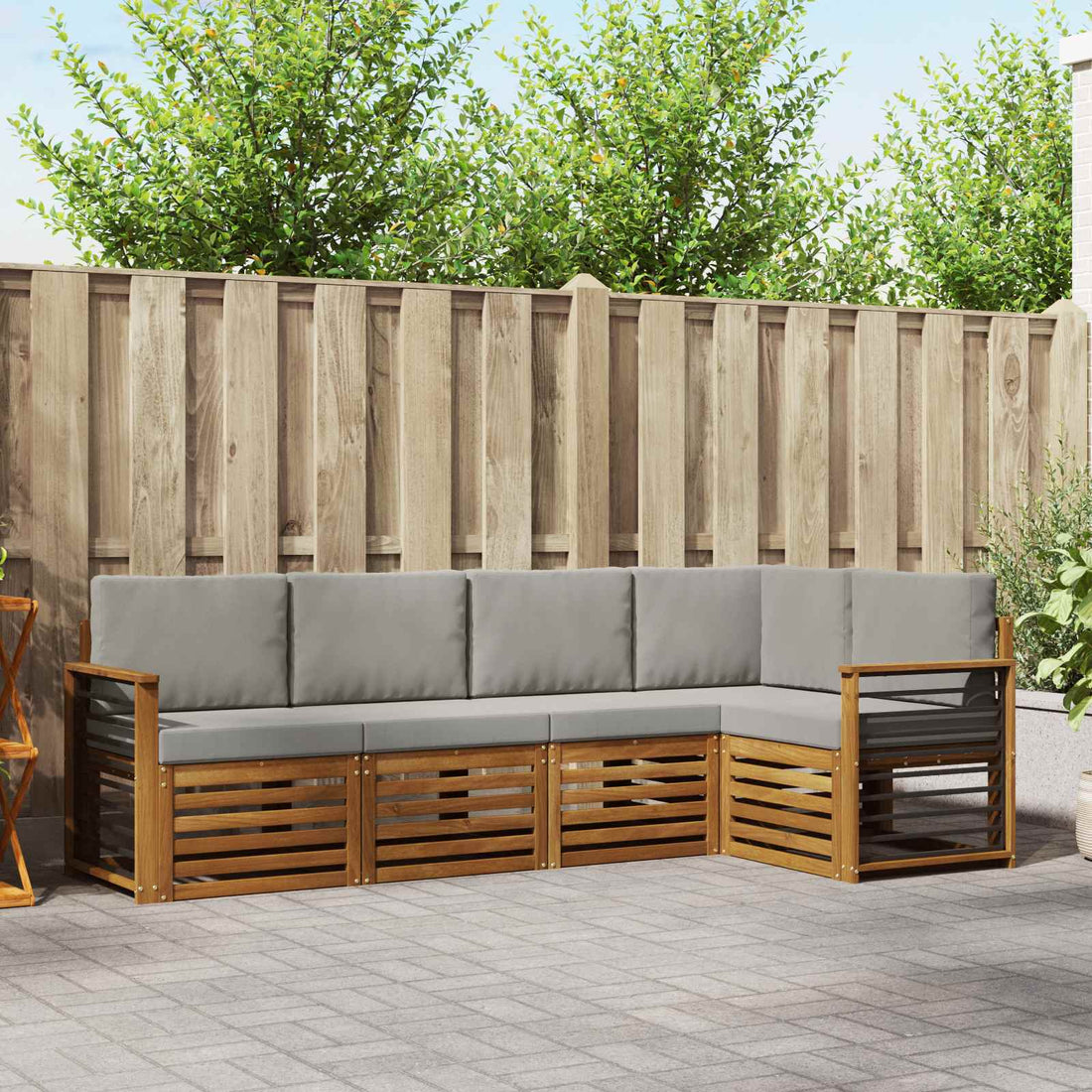 vidaXL Conjunto de sofás de exterior 5 uds. Gris Natural y Claro